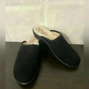 Fly‎ Flot Womens Mule Flat Shoes Black Slip On Sherpa Lined Logo Italy Size 8